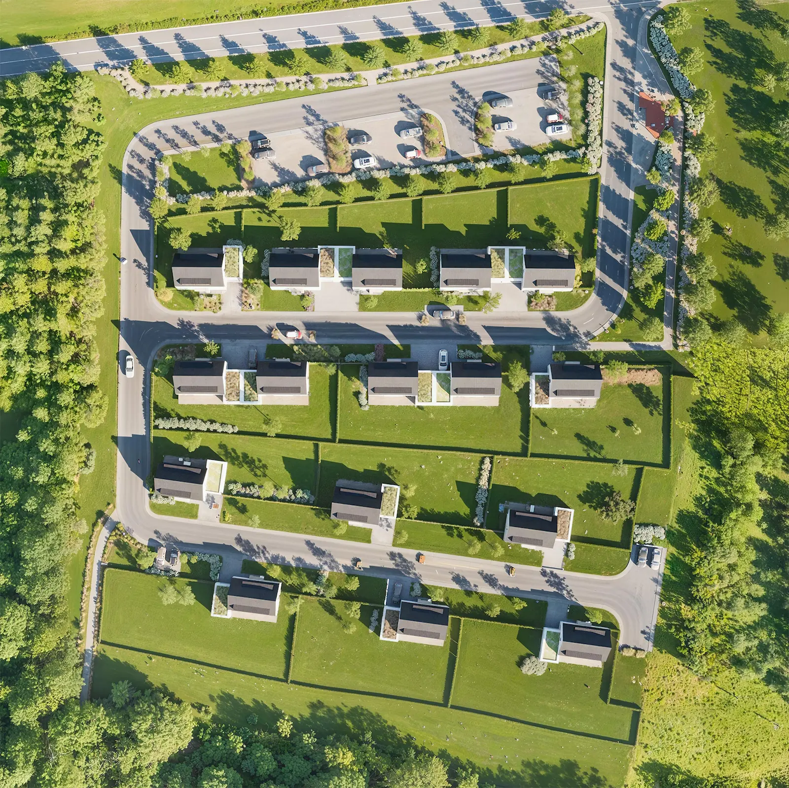 Project Ježkovice, letecký pohled na pozemky a domy
