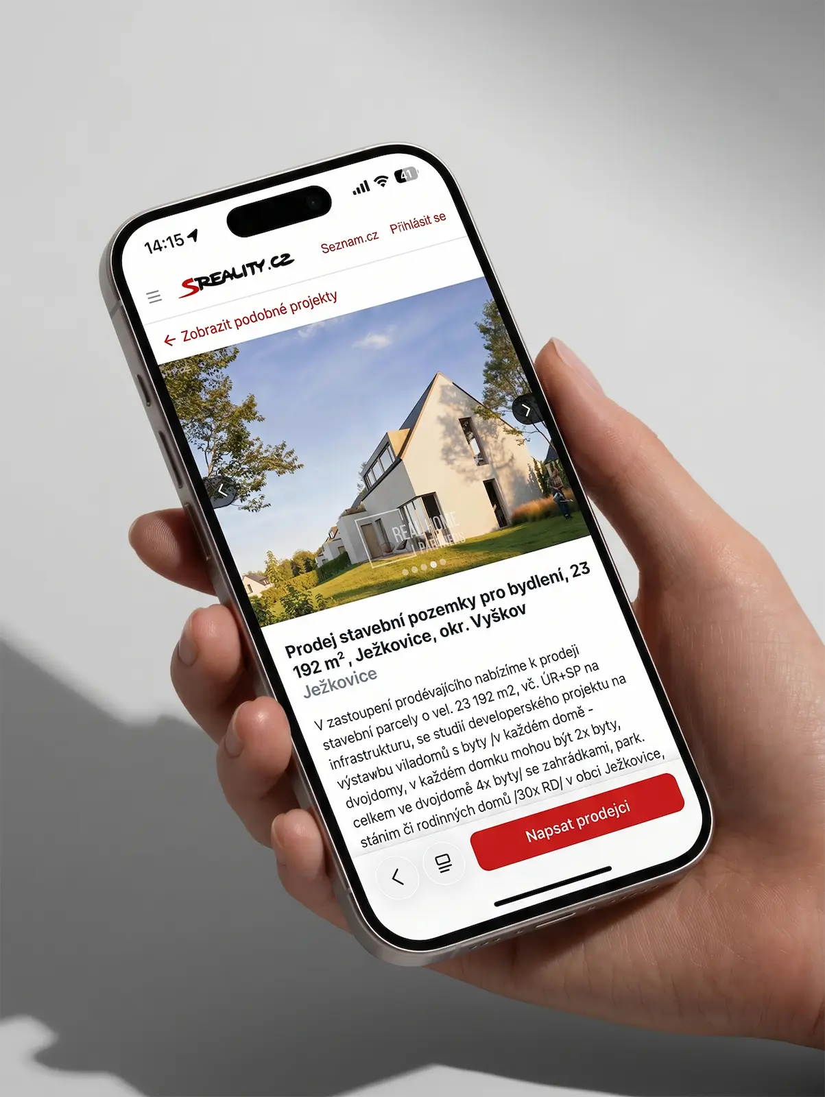 Project Ježkovice, mockup Sreality na mobilu