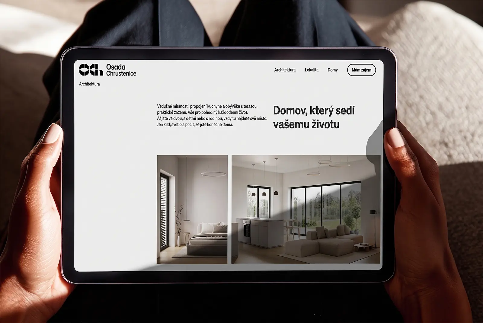 Osada Chrustenice, mockup webových stránek na tabletu