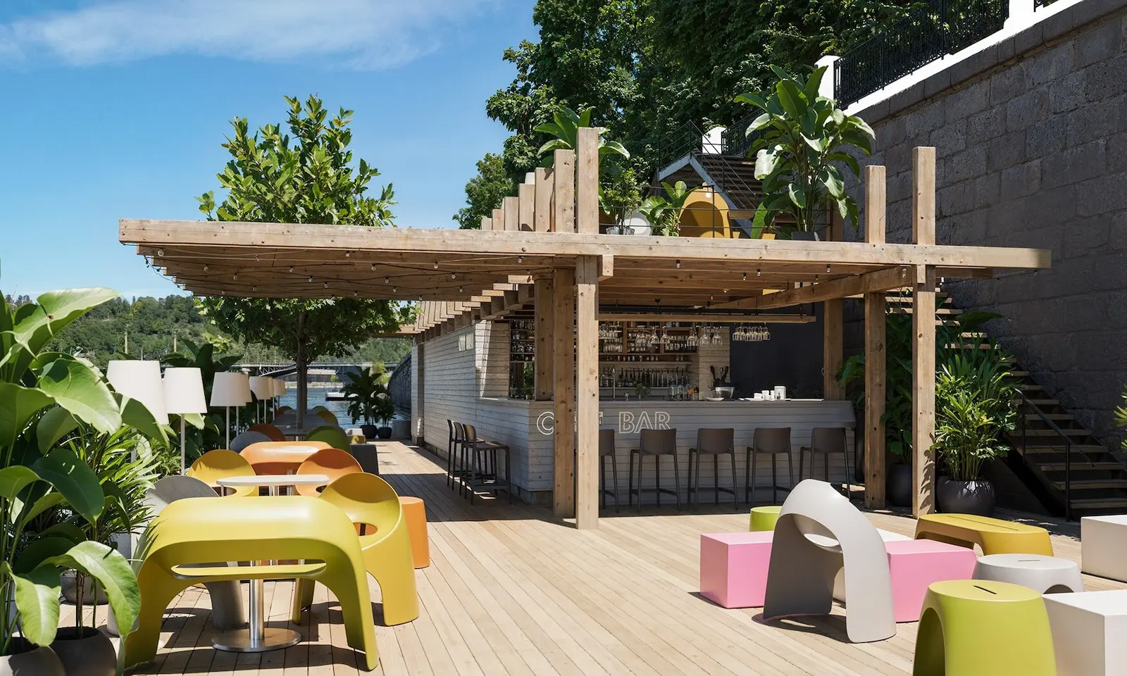 Plovoucí Bazén, Rio Bar terasa s pergolou