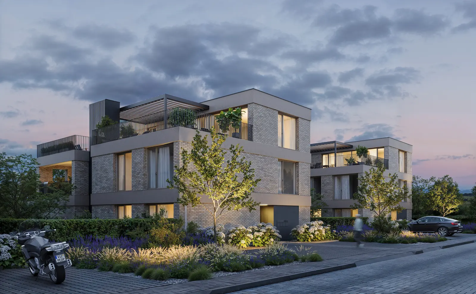 Riverside Nymburk, exteriér, večerní pohled, vizualizace 03