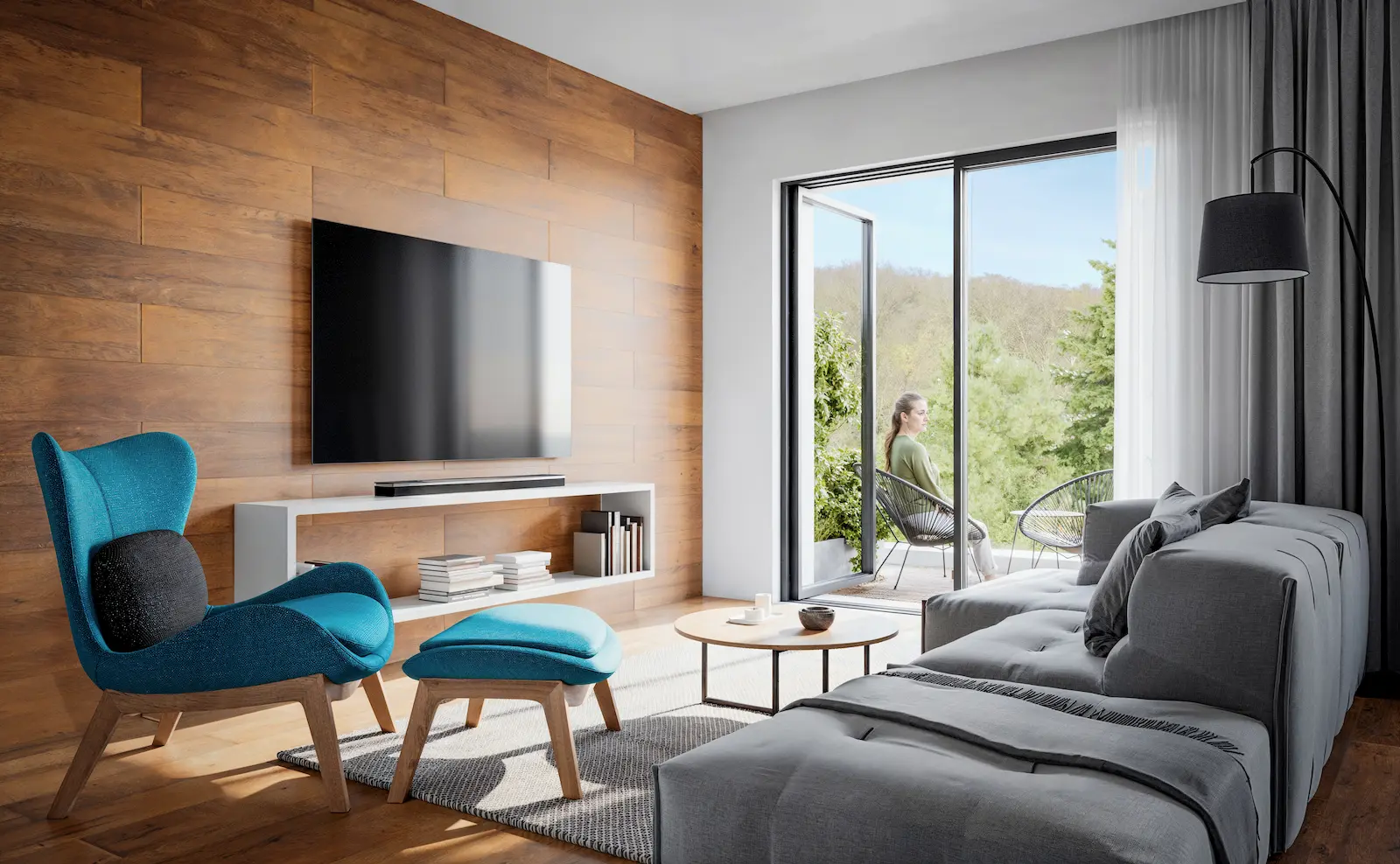 Solis Residence, interiér obytného pokoje, vizualizace 04