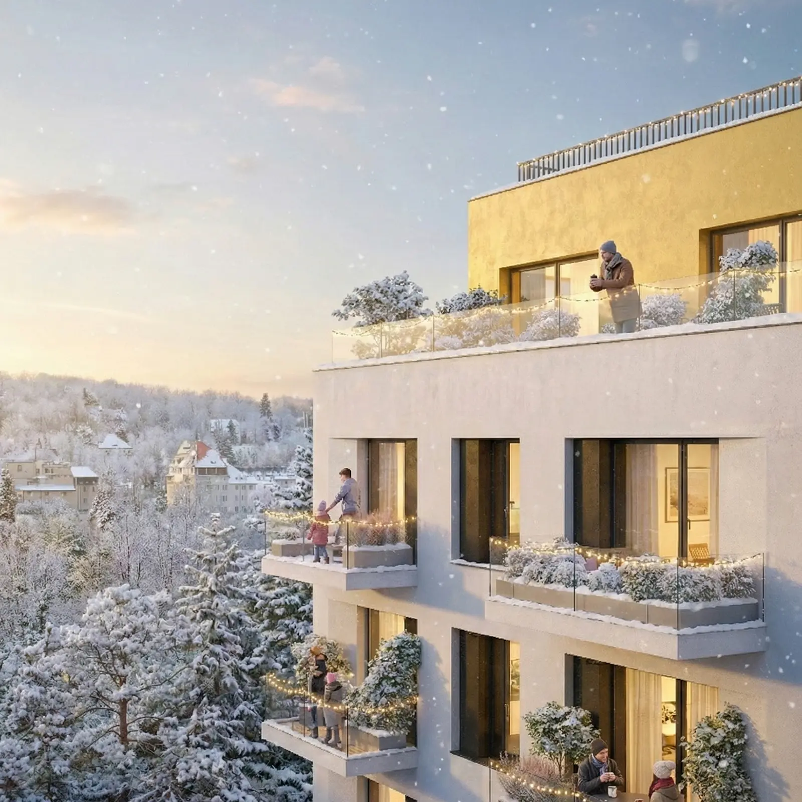 Solis Residence, balkon v zimní atmosféře