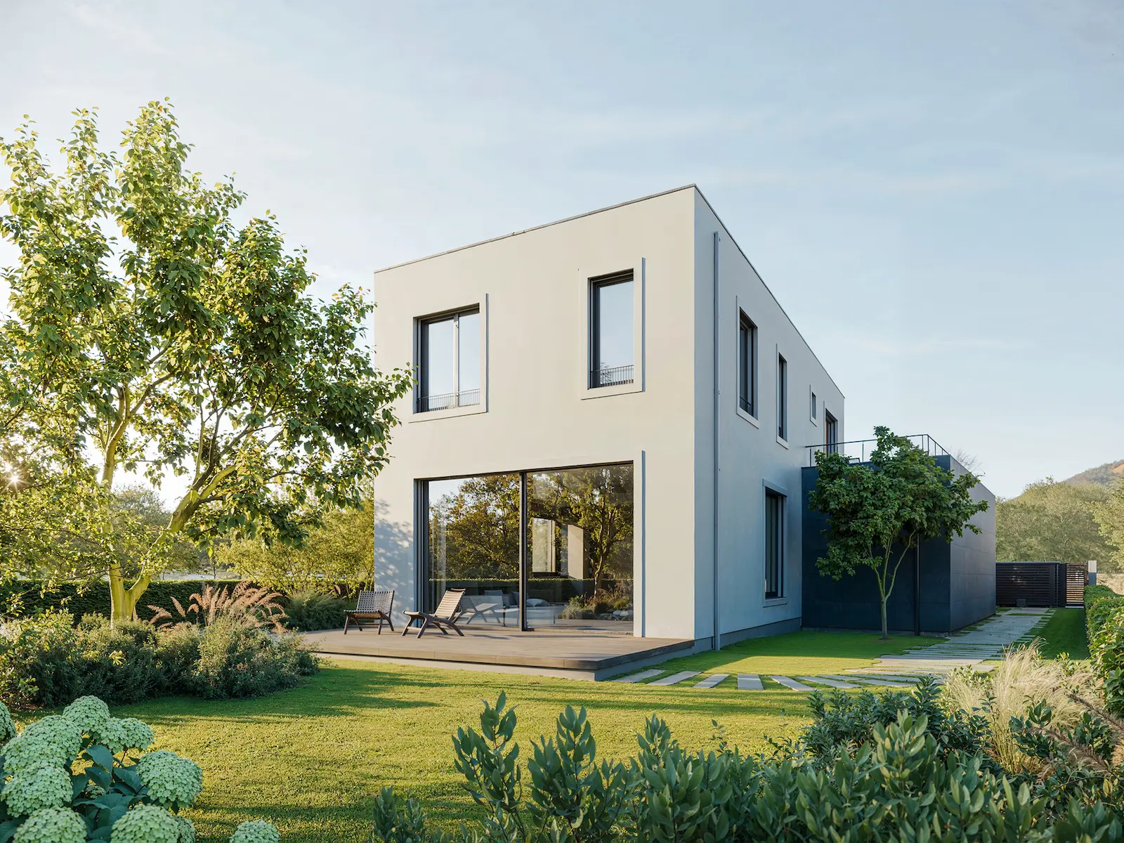 Vila Hostivař, exteriér, večerní pohled, vizualizace 01