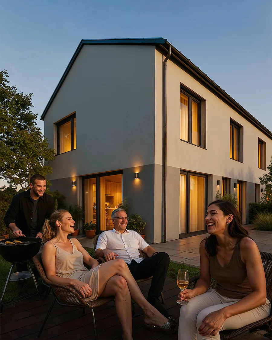 Osada Chrustenice, 3D vizualizace rodinných domů v zeleni, lifestylové vizualizace, realitní marketing | Yuna Studio