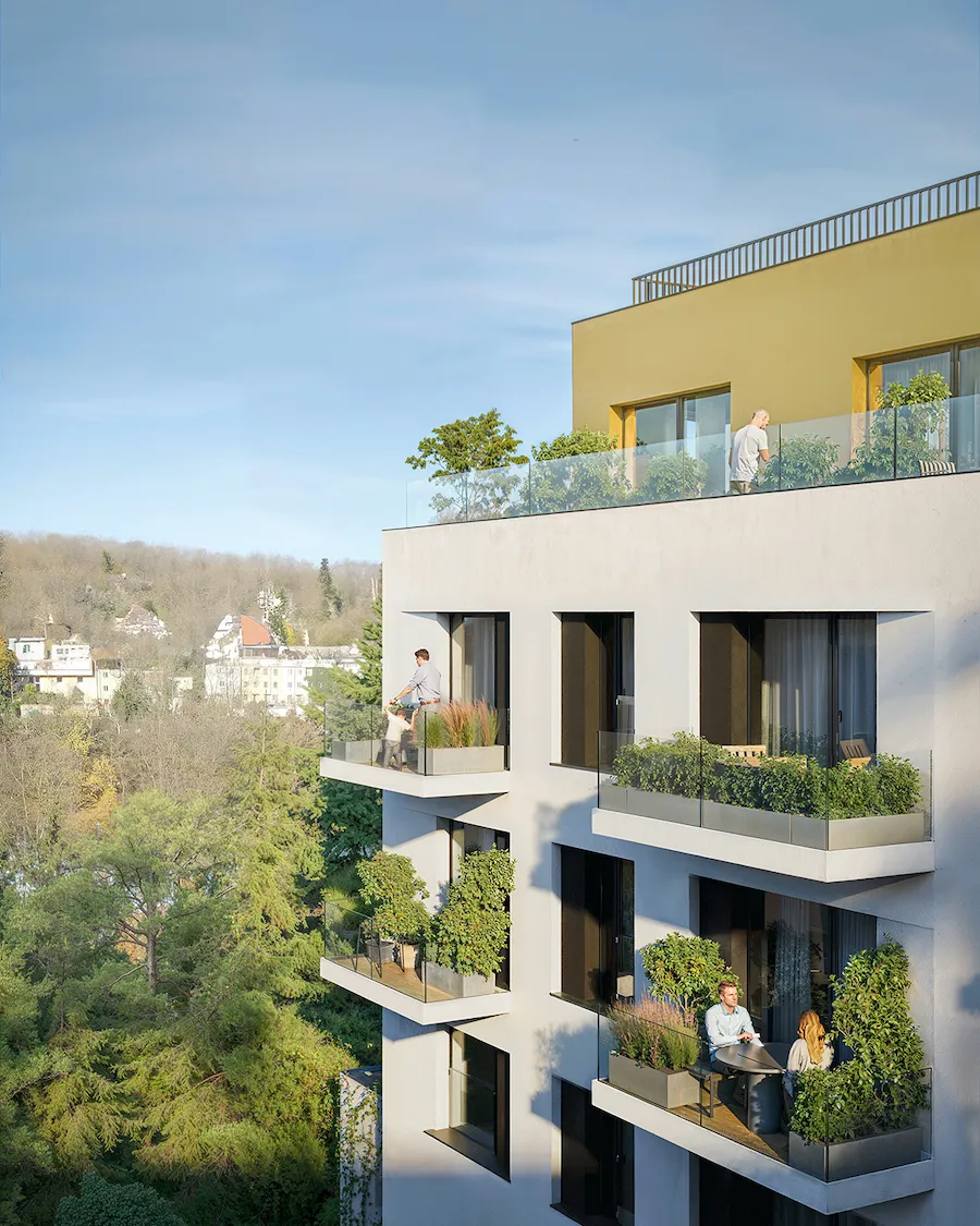 Solis Residence Praha, prémiové 3D vizualizace bytového domu, fotorealistické rendery exteriéru a interiéru | Yuna Studio